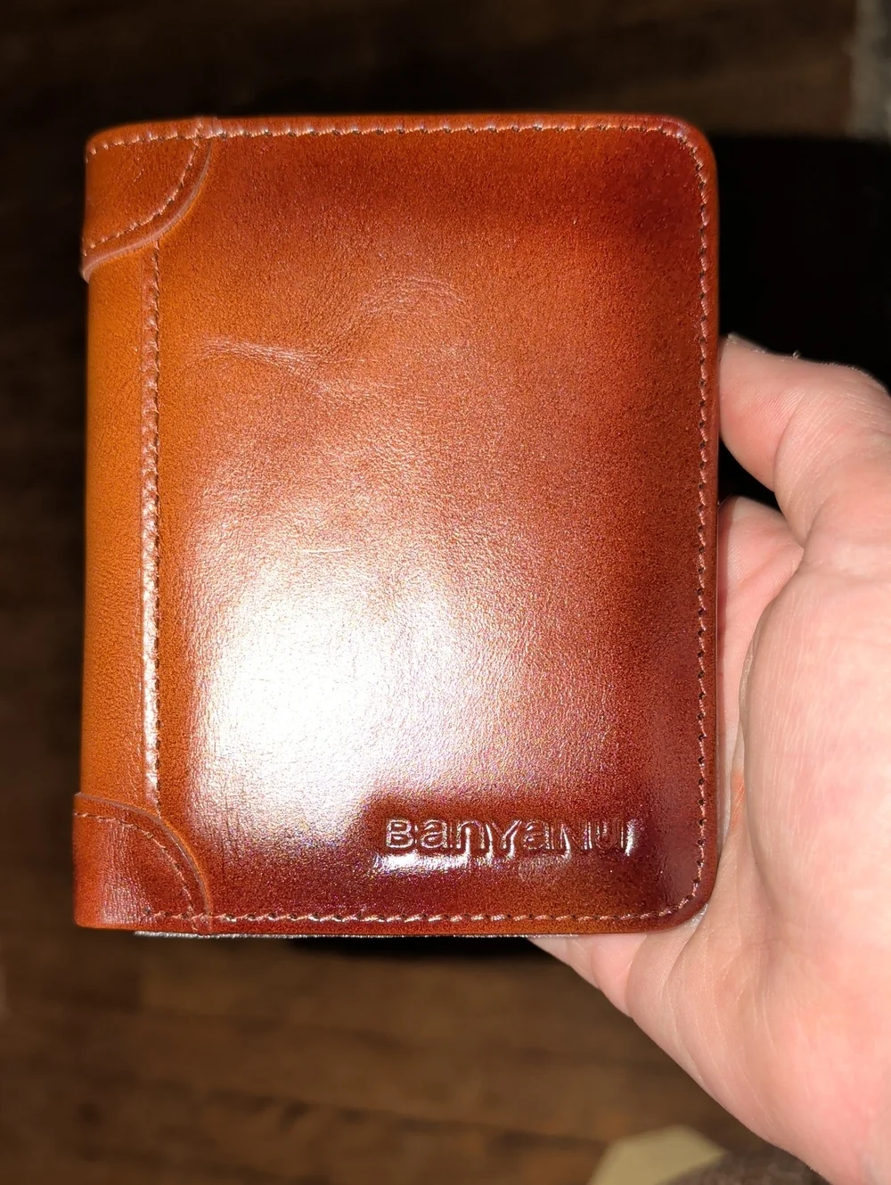 Banyanu Genuine Cowhide Leather Card Wallet - Cognac Brown